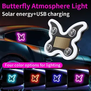 1PCS Solar Powered USB Charging Butterfly Atmosphere Light 45LED Colorful Led Car Lights Car Front Rear Windowsheid Flashing Decorative Signal Light Car Interior Lighting