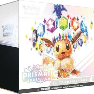 Pokémon Prismatic Evolutions Elite Trainer Box - 9 Scarlet & Violet Booster Packs, 65 Sleeves, 45 Energy Cards, Eevee Promo, Dice, Coin, Markers, Organized Box