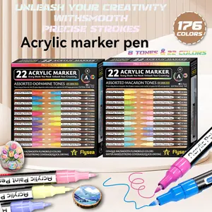 Flysea Acrylic Paint Markers, 22-Piece Set, Fine Tip 0.7mm, Quick-Drying, Non-Blotchy, Ideal for Stone, Wood, Metal, Glass, Canvas, DIY Crafts