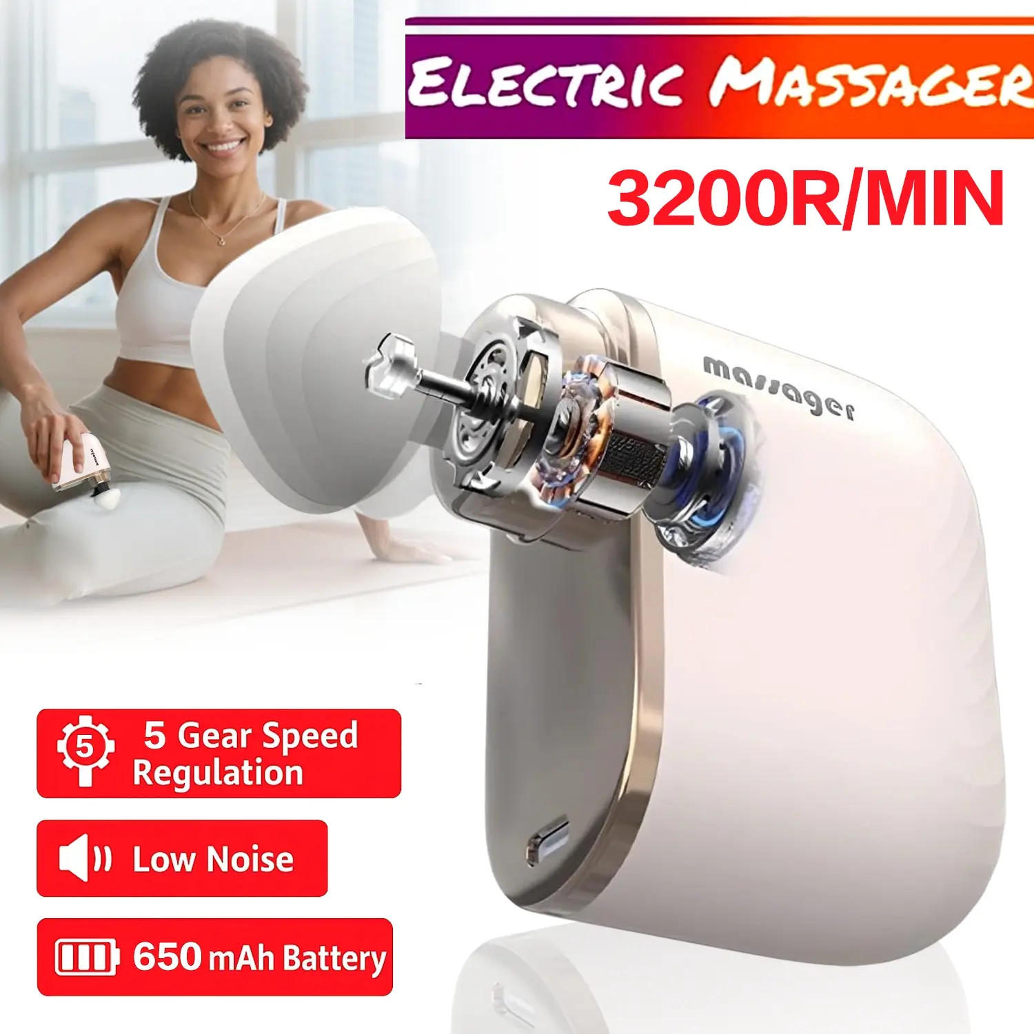 Mini Impact Massage Gun, Handheld Electric Muscle Massager, Portable Muscle Massagers, Portable Pain Relief, Ultra-Portable, 3 Massage Heads, Quiet Lightweight, USB Rechargeable, Unisex Gift