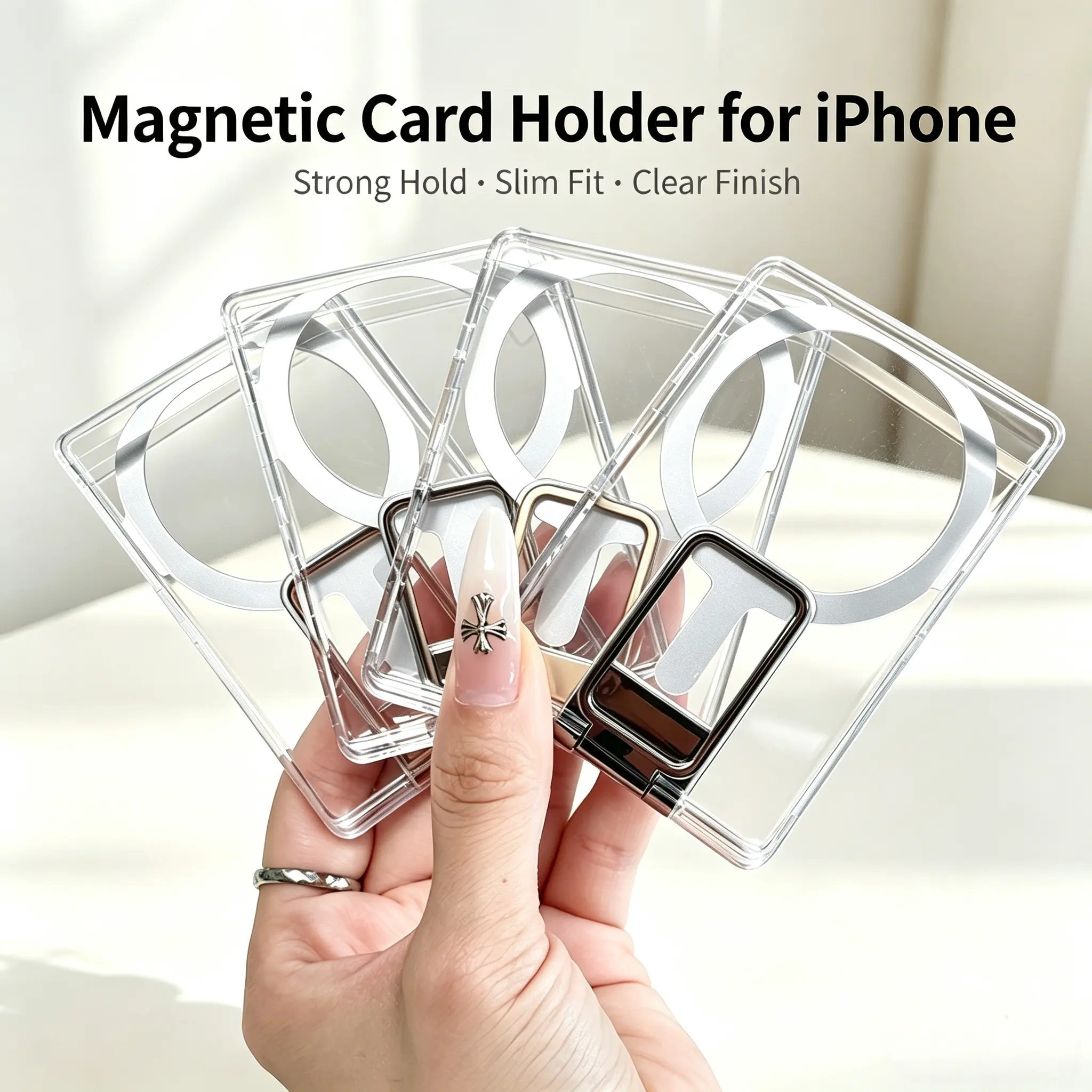 Clear Aesthetic MagSafe Magnetic Card Holder, Slim Elegant Phone Wallet Accessory Compatible with iPhone