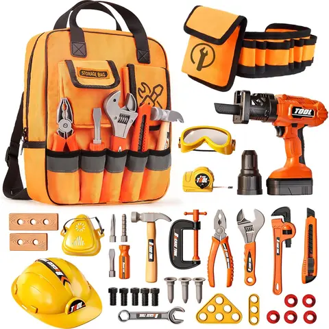 36Pcs Kids Tool Set, Toddler Tool Construction Toys with Belt & Electronic Drill for Boys Girls 3-5, Sturdy Tool Bag Suitable for Outdoor Use