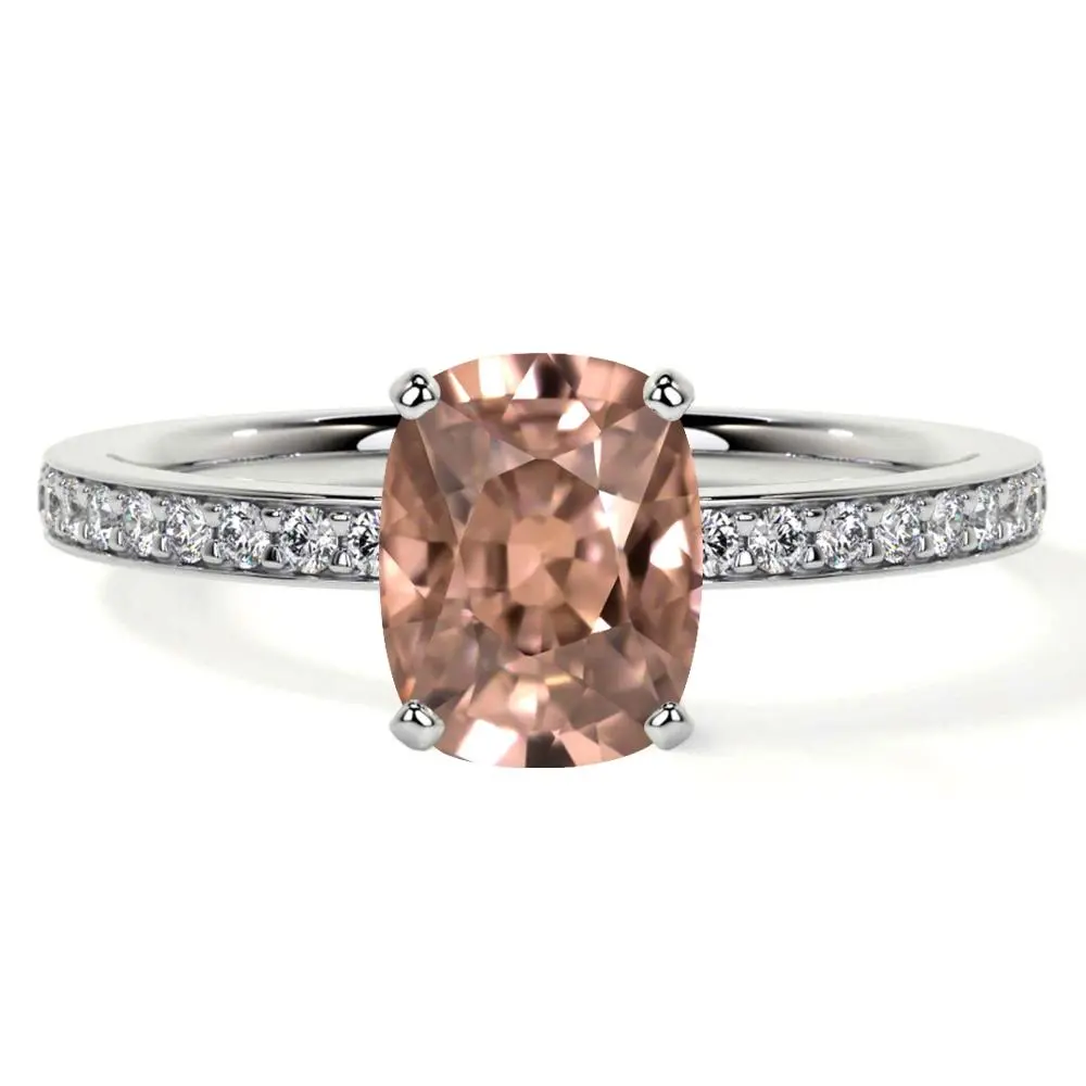 Natural Elongated Cushion Morganite Prong Set Ring With Round Diamonds (1.03cttw)-RMG148-7X5-AAAA