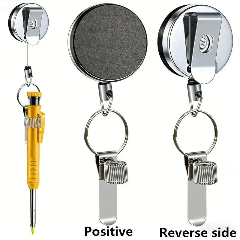 Metal Retractable Pen Holder, Creative Anti-Loss Pen Clip, Alloy Retractable Buckle, Steel Wire Rope Keychain, Innovative Design, Keychain Clips, Key Accessories