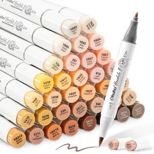 Ohuhu Alcohol Markers: Brush & Fine - 36 Skin Tone Colors - Portrait Skin Color Markers for Artist Adults Coloring Illustration - Fine and Brush Dual Tips - Refillable - AP Certificated - Honolulu B Series of Ohuhuart