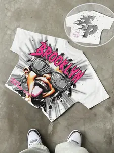 Brooklyn Hot Short Sleeve Cartoon Children's Sunglasses Printed T-shirt Loose Version Bat Sleeve Men's and Women's Short Sleeve Same Style American Street Style Men's T-shirt Short Sleeve High Street Y2K Hip Hop Style Loose Shirt Couple Oversized Brooklyn