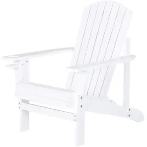 Outsunny Wooden Adirondack Chair, Outdoor Patio Lawn Chair with Cup Holder, Weather Resistant Lawn Furniture, Classic Lounge for Deck, Garden, Backyard, Fire Pit