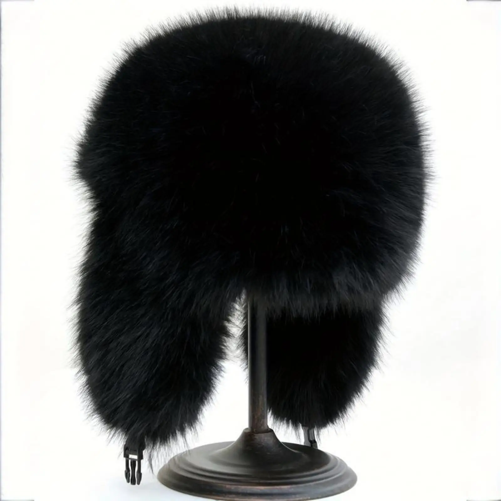 Unisex Vintage Thick Faux Fur Ushanka Hat - Polyester Retro Warm Pilot Headwear with Ear Coverage, Hook & Loop Closure, Secured Fit, Outdoor Daily Wear Automotive & Motorcycle Protective Furry Hat