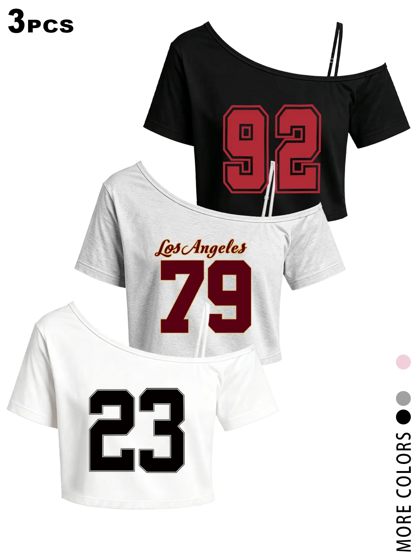 2026 3 Piece Pack Off Shoulder Crop T-Shirt for Women, Chic, Fashion, Number Print Asymmetrical Short Sleeve Top, Casual Y2K Sporty Cropped Tee, Daily Wear, Gym, Party, Summer Outfit, Sexy Off Shoulder Crop Top, It Girl Style Casual Fitted Streetwear