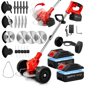 Electric Weed Wacker Cordless Grass Trimmer with Batteries & Fast Charger, 3 in 1 Stringless Lightweight Brush Cutter/Edger/Mower with 3 Types Blade & Wheels for Garden and Yard Lawn