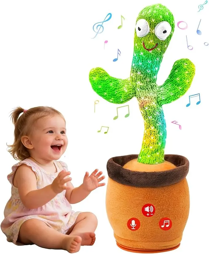 Dancing Talking Cactus Toy for Babies & Toddlers Interactive Singing Mimicking Repeating Cactus with Adjustable Volume Musical Baby Toy for Boys & Girls 0-18 Months Birthday Christmas Easter Basket Stuffer Gifts