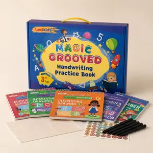LumiKidz Reusable Grooved Handwriting Workbook for Kids, Learning Materials, 7 Books–Early Elementary, Covers Math, Words, Drawing –Gift for Children Lettering Spiral Notebook school supplies