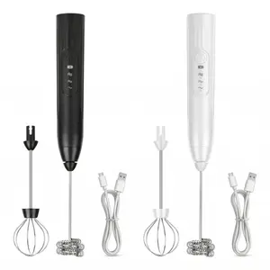 USB Rechargeable Electric Milk Frother & Egg Whisk: 3-Speed Cordless Handheld Mixer, 2-in-1 Stainless Steel Whisk Set for Coffee, Latte & Baking (Black/White Edition)
