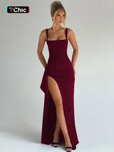 Women's Solid Side High Slit Sleeveless Bodycon Cami Dress, Backless Sleeveless Dresses, Elegant Backless Long Dress for Party Club Holiday Beach Vacation, Ladies Summer Clothes