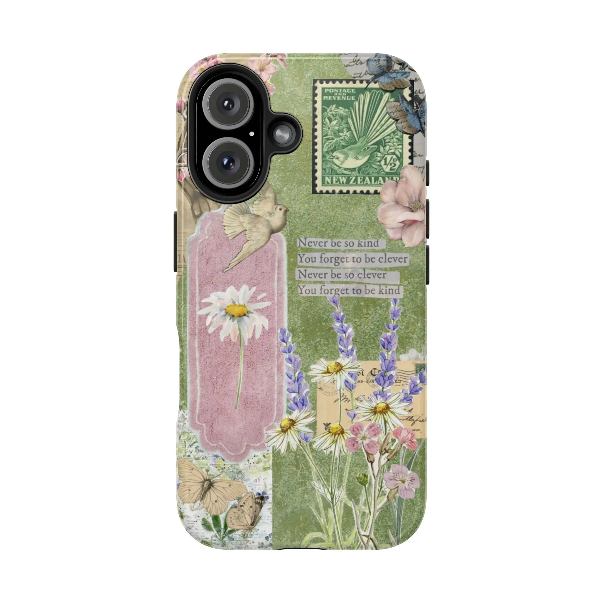 Glittercutie Smartphone Collage Sticker - "Never Be So Kind You Forget to Be Clever", Wireless Rubber-Plastic Spring Flower Vintage Preppy Sticker, Scratch-Resistant Protective Accessory for iPhone 17-11 Pro Max Plus, Samsung Galaxy S26-S22 Ultra, Shock D