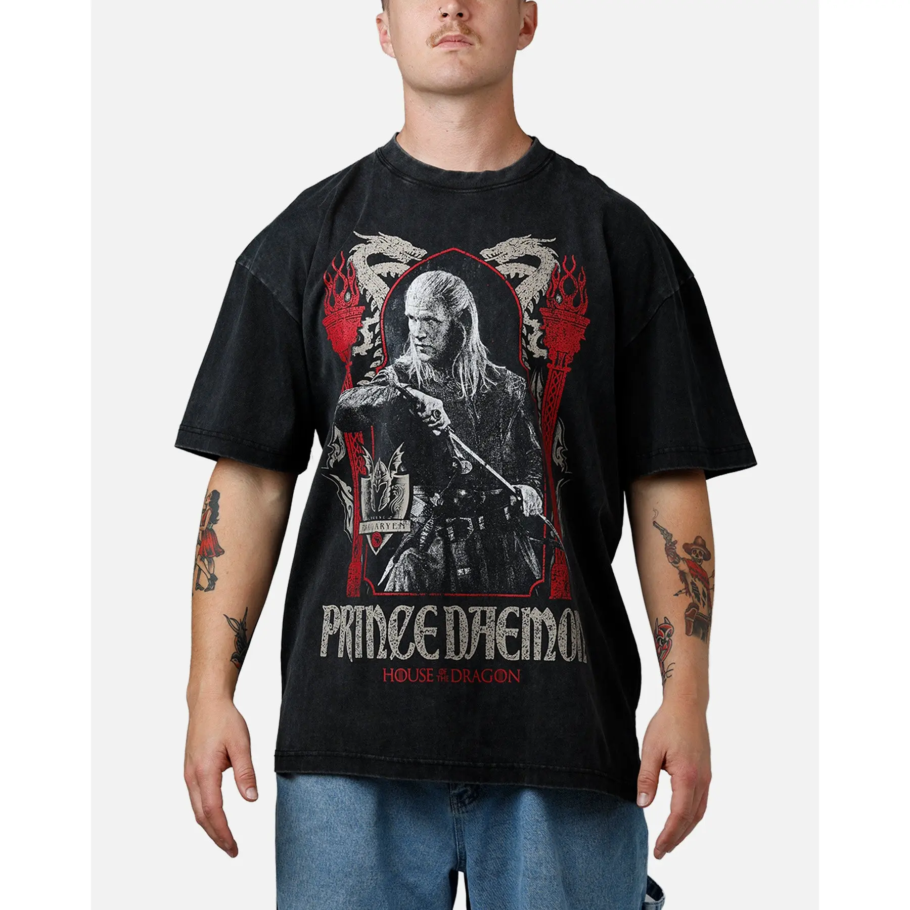 73Studio X House Of The Dragon Prince Of Daemon T-Shirt Washed Charcoal