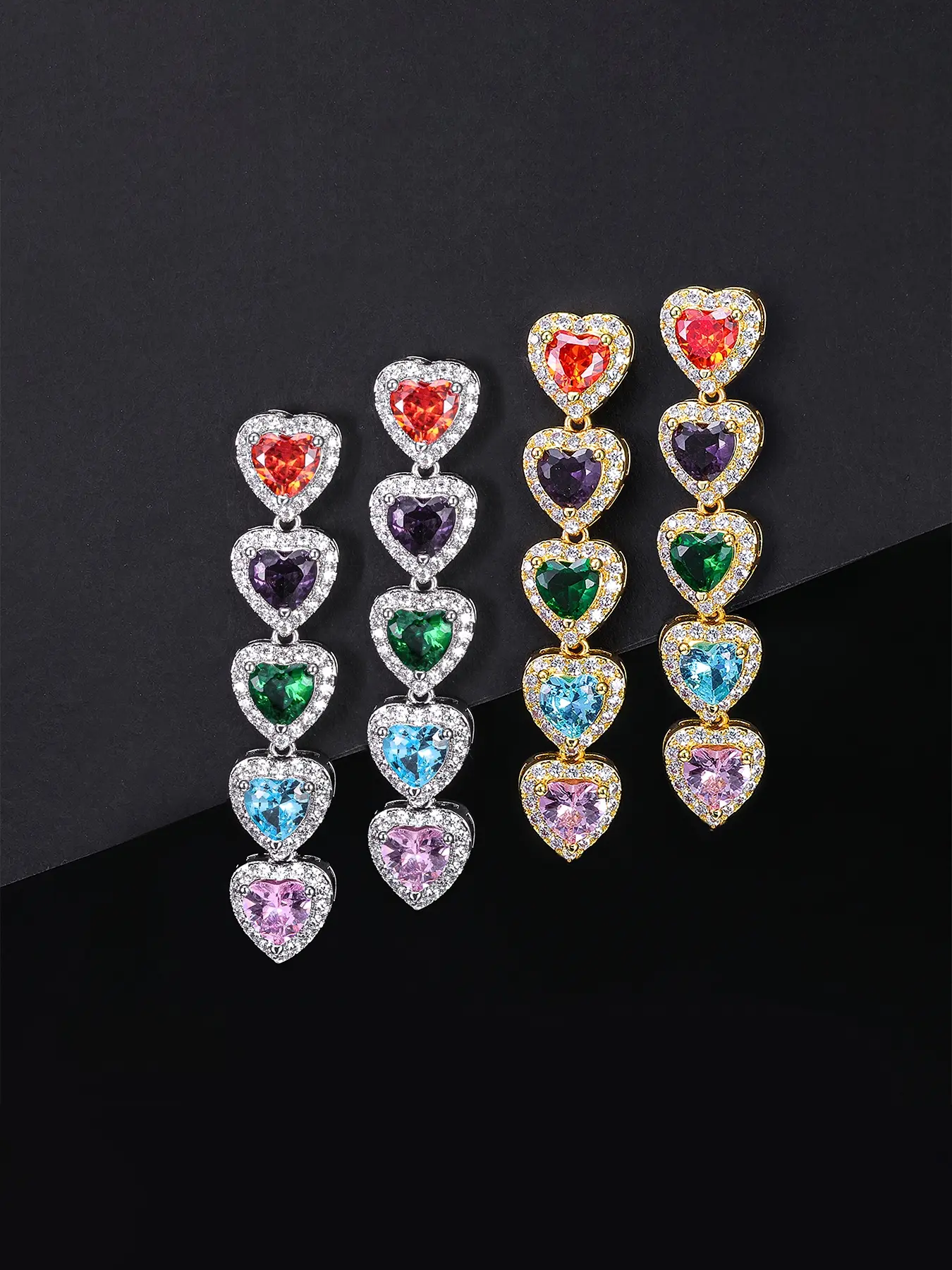 ICED CHICS Colorful heart-shaped stud earrings, a versatile accessory for ladies, Valentines Day Jewelry, a gift for Valentine's Day, Made of copper inlaid zircon, worn stably in daily life