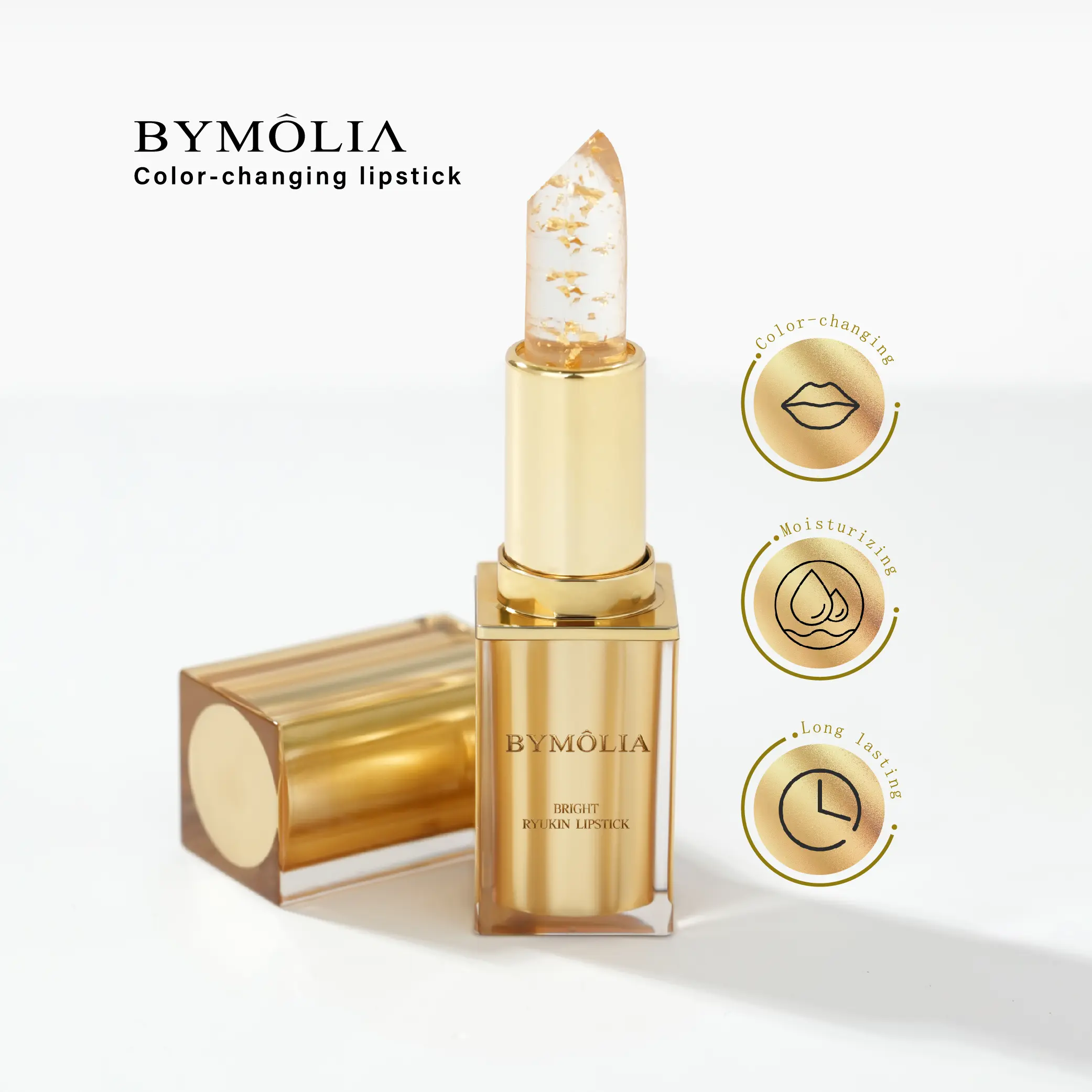 BYMOLIA Color-Changing Lip Balm, 24 Karat Gold Infused Hydrating pH Reactive Moisturizer for Long-Lasting Glossy Lips, Beauty Gifts for Women, Cosmetic, Lightweight, Luxury, Radiant, Smooth, Lip Care