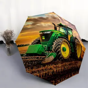 1 PC Automatic Folding Umbrella - John Deere Tractor Sunset Farming Pattern, Portable & Foldable Design with 8 Ribs, Merry Christmas Pattern,Casual Outdoor Accessory Halloween and Christmas Birthday Gifts. G0041