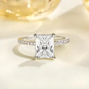 New Rectangular Radiant Cut Four-Prong Ring, Light Luxury Jewelry, Women's Wedding Ring, Promise Ring