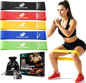 Utopia Care Loop Resistance Bands, Set of 5 Natural Rubber Non-Slip Exercise Bands for Women & Men - Color-Coded Glutes Trainer for Strength Training & Yoga