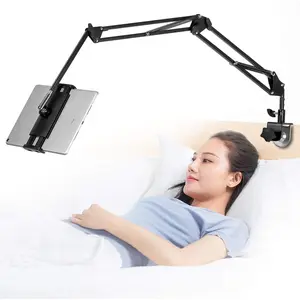 Adjustable Tablet Stand - Foldable, Aluminum, Universal, Flexible Holder for 4.5-12.9 Inches Devices - 360 Degree Rotation for iPad/iPhoneX/iPad Pro/N-, Black
