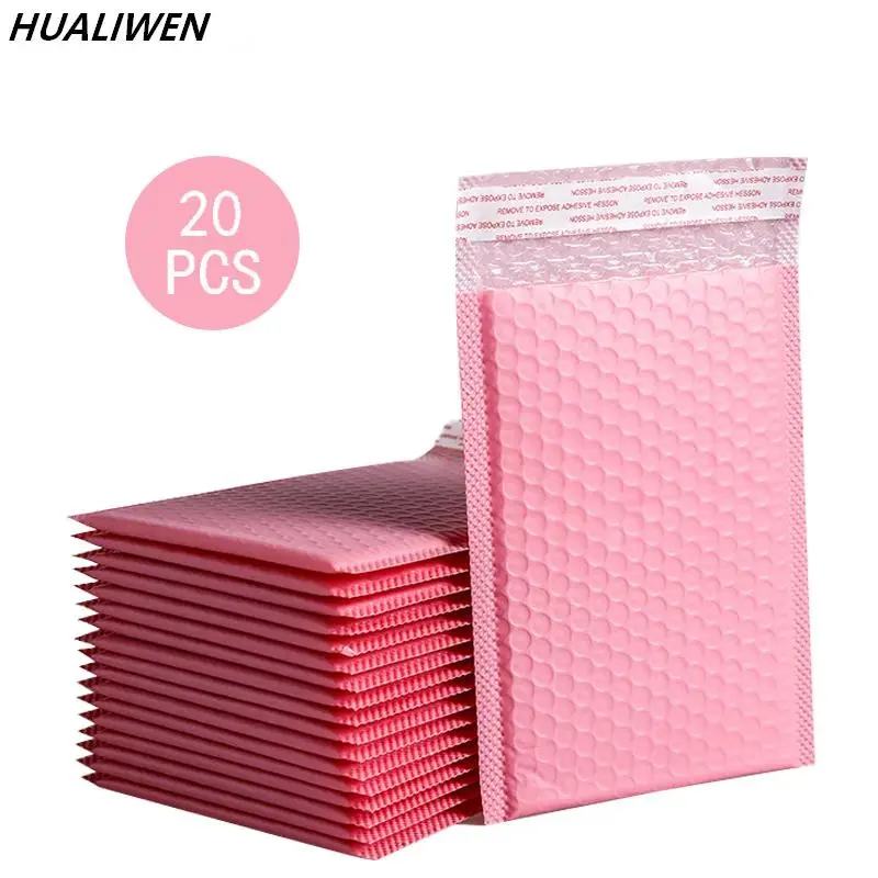Pink Poly Bubble Mailers - 20pcs Self-Seal Tear-Resistant Padded Envelopes (11*15cm,13*18cm,15*20cm,18x23cm,25x30cm) with Durable and Sturdy Surface, Easy to Stick Stamps and Address Labels, Excellent Shipment Protection for Home Organization Storage, Mul