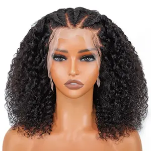 SuperNova Human Hair Curly Short Bob Braided Lace Frontal Wigs 16" Glueless Luxury
