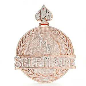 M2-2029 Spade Totem Full Pavé Large Round Hip Hop Accessory Sparkling Design for Hip Hop Enthusiasts Rhinestone Decorated Bling Fashionable Charms Jewelry Gifts Complimentary shipping