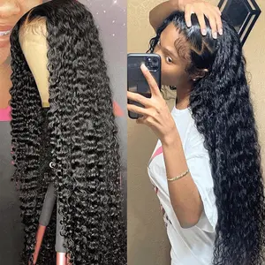 Bling Hair Human Hair Wig Deep Wave 13x4 Lace Frontal Wig Pre Plucked Bleached Knots Wigs 13x6 Deep Wave Frontal Wig 180% Density For Women