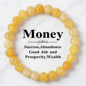 1pc Money Bracelet for Women, 8mm Yellow Citrine Beaded Bracelet, Manifestation Jewelry for Her, Yoga Stone Bracelet Meaningful Birthday Gifts