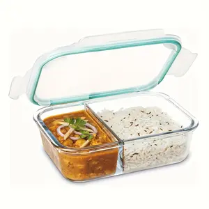 1-compartment glass food storage container with snap-lock lid, airtight glass food storage container suitable for refrigerator, oven, and dishwasher, with airtight lid