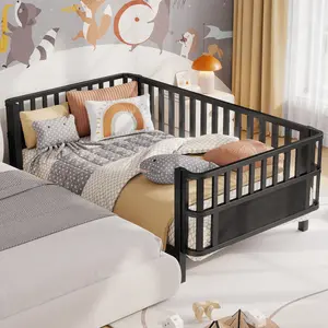 Twin Size Platform Bed for Kids, Heavy-Duty Metal Low Profile Twin Bed with Rails for Girls and Boys, Black