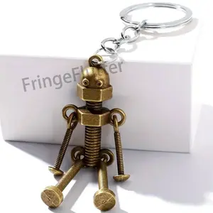 2026 New Retro Bronze Steampunk Robot Keychain, Metal Gear Screw Pendant, Durable Bag Charm, Holiday Gift Accessory
