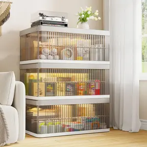 【Clearance】RaybeeFurniture 1-6 Tier Clears Plastic Storage Bins with Lid, Foldable Large Stackable Storage Bins with Wheels & Door, Dustproof for Versatile Storage Boxes Collapsible, Pefect for Bedroom, Living Room,Apartment Furniture