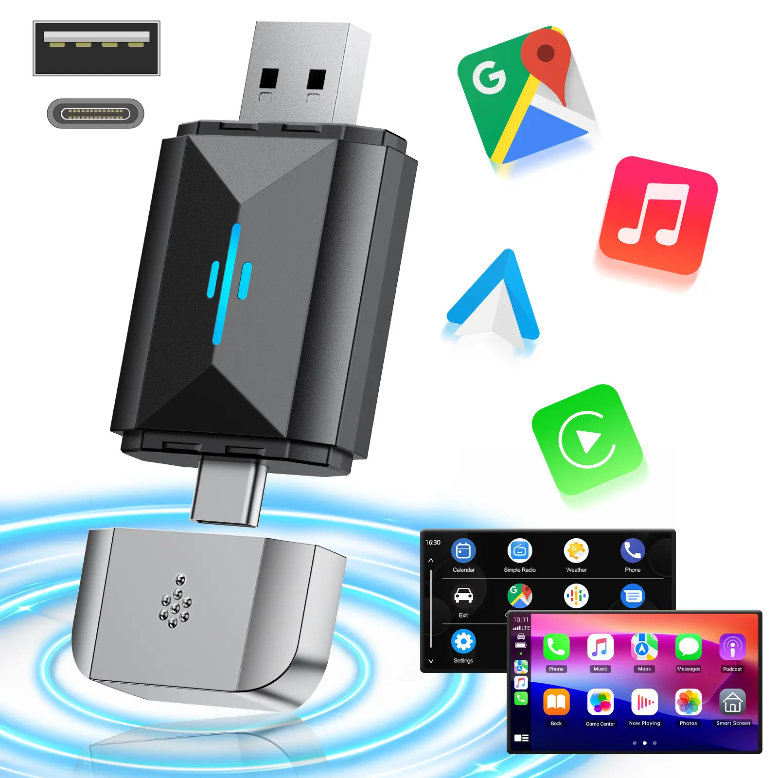 LAMTTO Wireless Carplay Adapter 2026 - ONLY for Wired CarPlay / AA Vehicles, Bluetooth Connection for Apple CarPlay & Android Auto | Car Accessories for Man & Woman