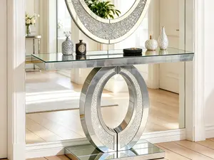 Large Mirrored Olive Shape Console Table with Crushed Diamond