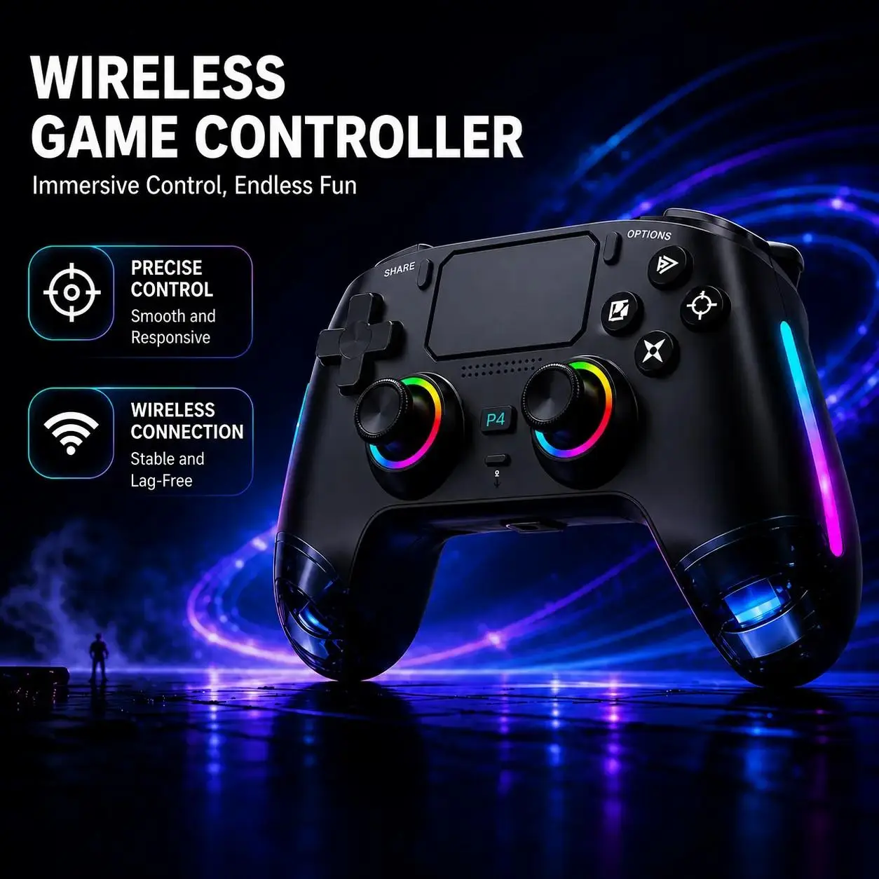 Wireless Bluetooth Gaming Controller for PS4 Console Accessories - 6-Axis Hall Sensor, Macro Programming, RGB Light Effect, Rapid Fire Function,back to school,back to school haul sohochic