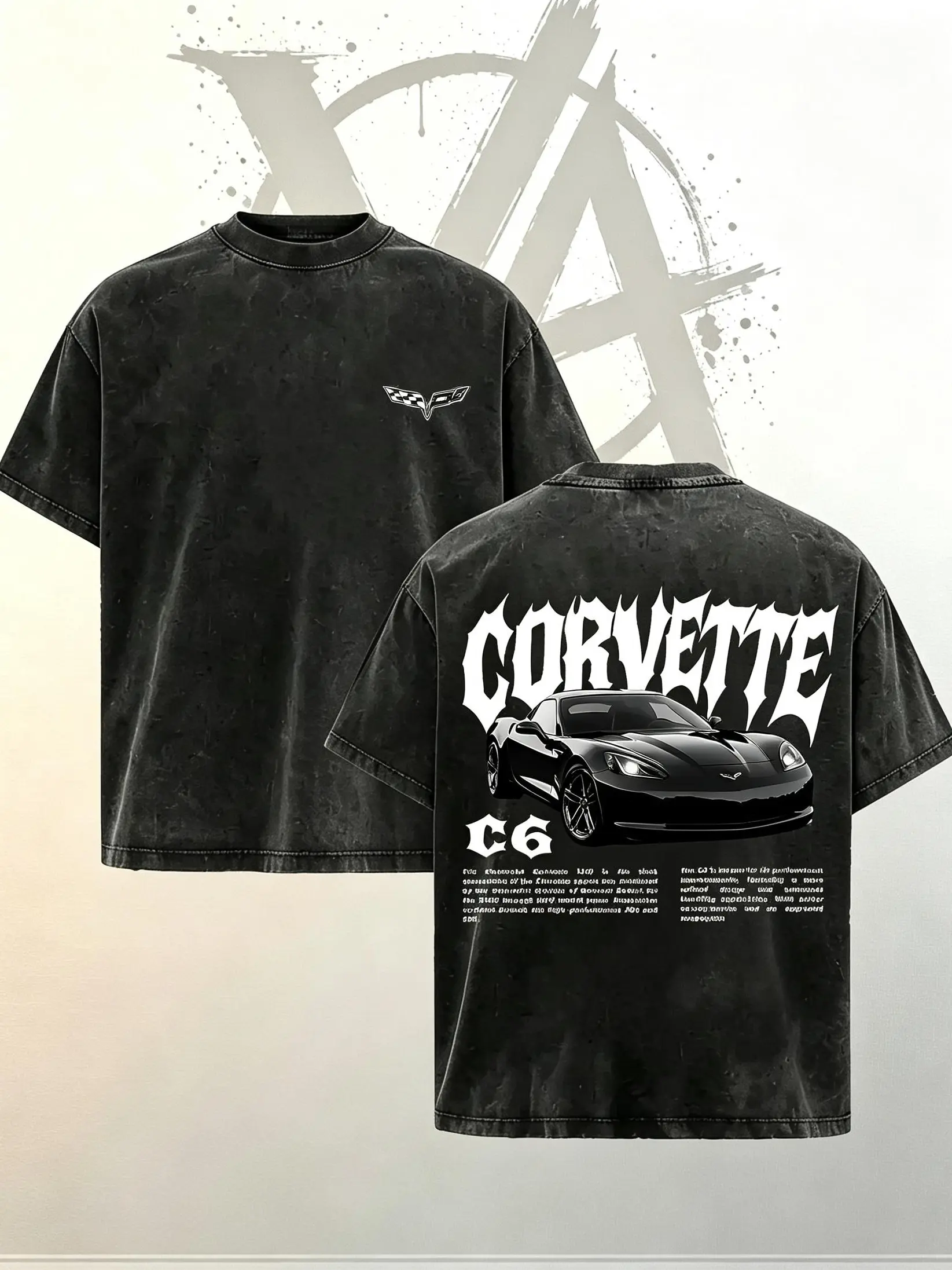 [AVT]Oversized Graphic T-Shirt with Vintage Washed Corvette C6 Print,Soft Cotton Casual Streetwear for Men,graphic streetwear t-shirt gift,trendy t-shirts,symbol t-shirt,invincible shirt,humor funny shirt,student shirt,unisex graphic,summer cotton car guy