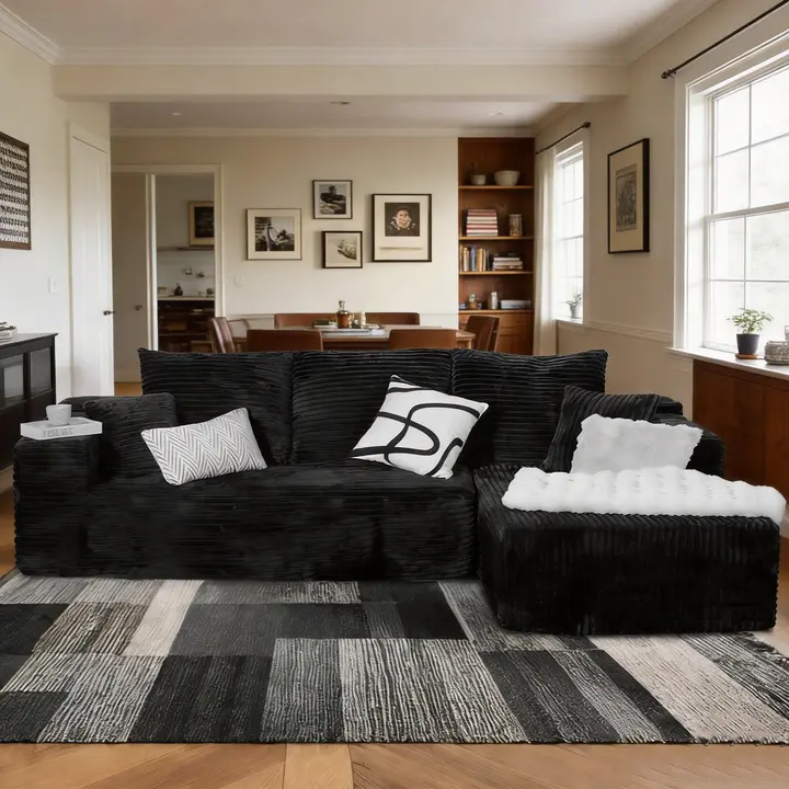 HSECOYAY 96" L Shape Cloud Couch PlusSectional Sofa with Chaise Modern Modular Sofa with 5 SoftPillows & Lounge Chairs Boneless Upholstered Couches forLiving Room Bedroom Plush Corduroy Fabric
