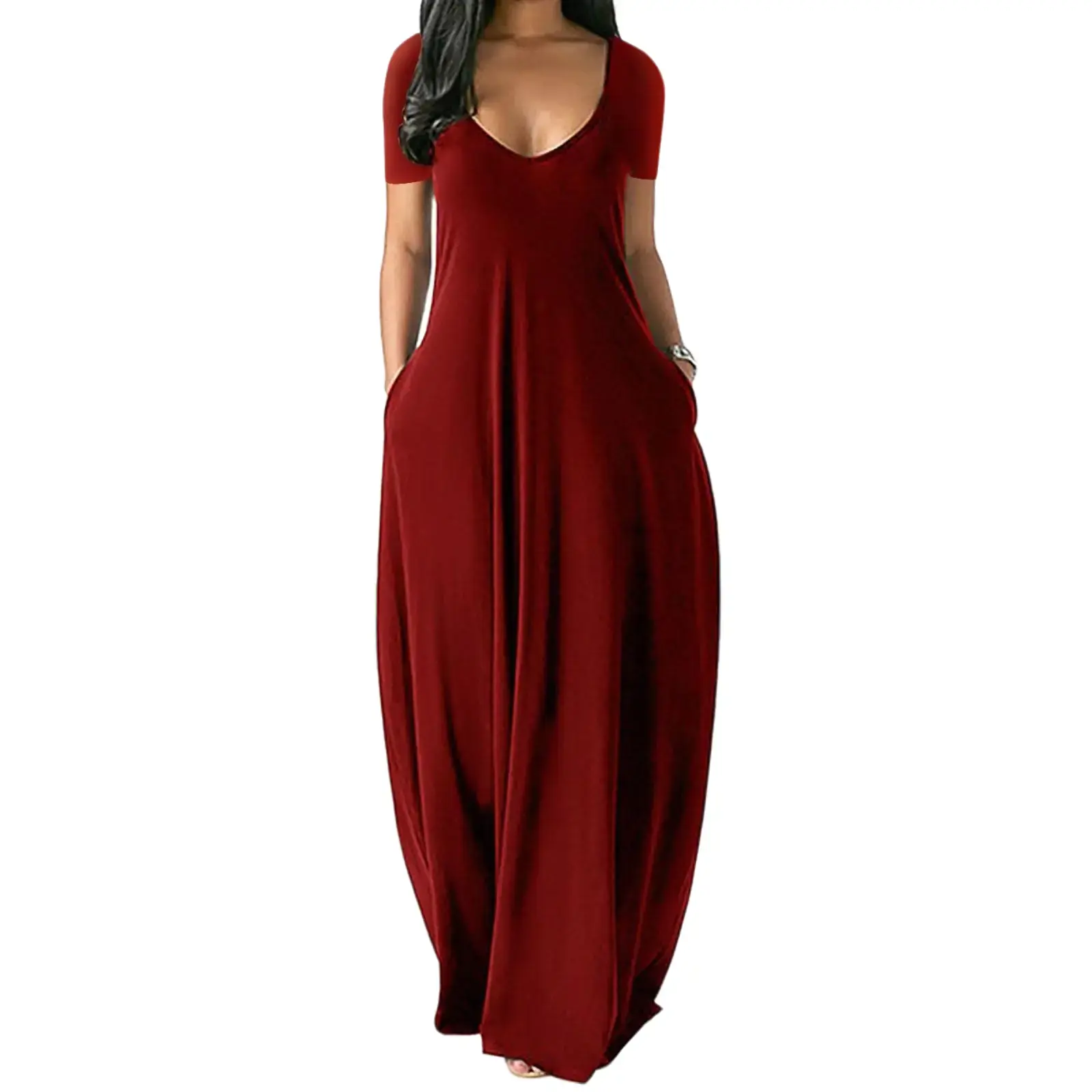 Women Summer Long Dress Casual Short Sleeve Loose Maxi Dresses for Women