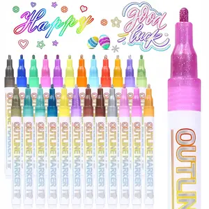 Double Line Outline Marker Pen, 1 Box Self-outline Metallic Marker Pen, Shimmer Outline Marker Set for Drawing, Doodling, Journal, DIY Art Crafts