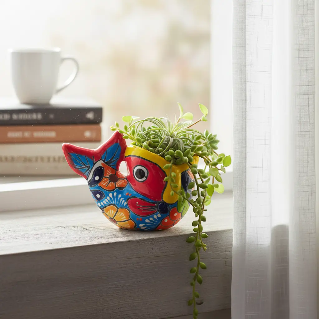 Colorful Talavera Fish Planter | Mexican Hand-Painted Pottery