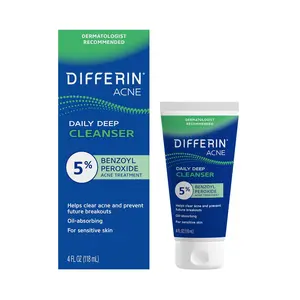 Differin Acne Face Wash Benzoyl Peroxide, Daily Deep Cleanser by the makers of Differin Gel, Gentle Skin Care for Acne Prone Sensitive Skin, 4 oz (Packaging May Vary)