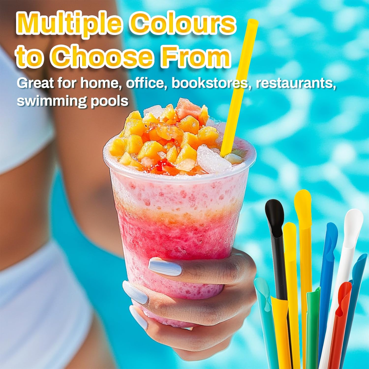 60 PCS Snow Cone Spoon Straws – Disposable Slushie Straws with Spoon, Individually Wrapped Colorful Plastic Straws for Smoothies, Milkshakes, Snow Cones & Party Drinks