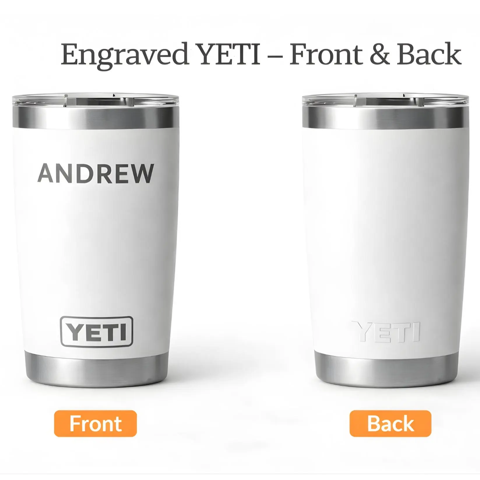 Yeti Custom Engraved Rambler 20 oz Tumbler Personalized Laser Engraved Stainless Steel Cup with Name or Logo Gift for Men Women Durable Travel Mug Dishwasher Safe