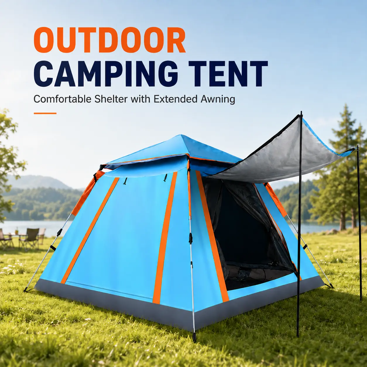 LakeForest 4-5 Person Large Roomy Pop-Up Camping Tent, Outdoor Polyester Waterproof Tent with 2 Mesh Windows, Practical Carry Bag, Folds Easily for Hiking-3881, Climbing