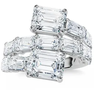 6 1/2Ct Emerald Cut Diamond Ring Gold Women's Right Hand Anniversary Band