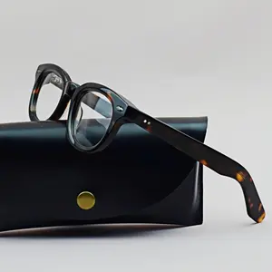 New Trendy Thick Acetate Eyeglasses Frames Retro Reading Glasses Recessed Design Black Top Quality Brand New Acetate Material