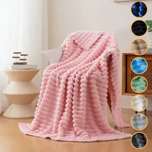 1pc flannel blanket, simple, soft, thick and warm striped shawl blanket, rabbit plush blanket, Soft Cozy Blanket, suitable for beds, sofas, office nap, camping, Christmas, birthday, Thanksgiving gift blankets, colors to choose from
